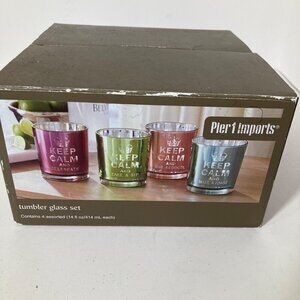 Set 4 Drinking Glass Pier 1 Imports Tumblers Iridescent Keep Calm 8 x 8 x 5" Ope